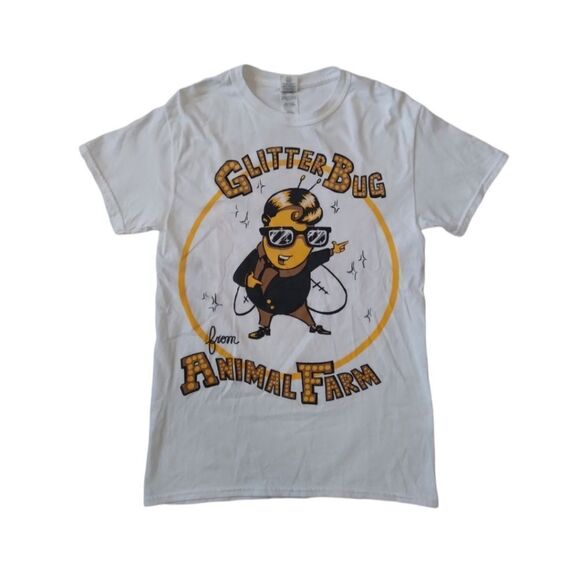 Gildan White Unisex Short Sleeve Glitterbug Animal Farm Band T-Shirt Adult Small - Picture 1 of 8